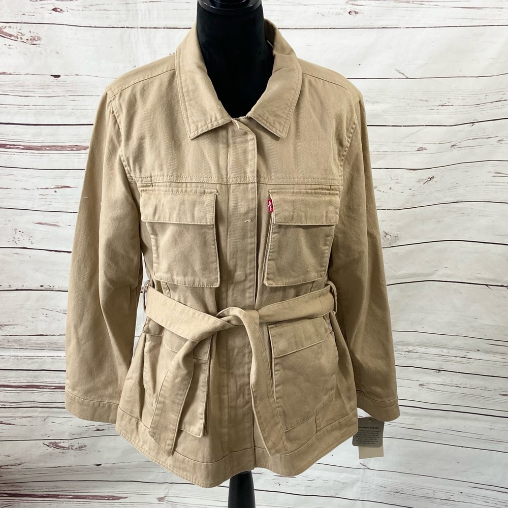 Levi's Jacket Women's Large Brown Midweight Belted Shirt Jacket Cotton